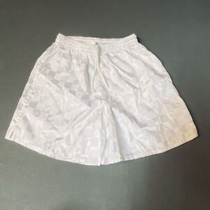 Vtg Soccer Shorts Checkered High Five Wet Look Polyester White 80s M Made USA